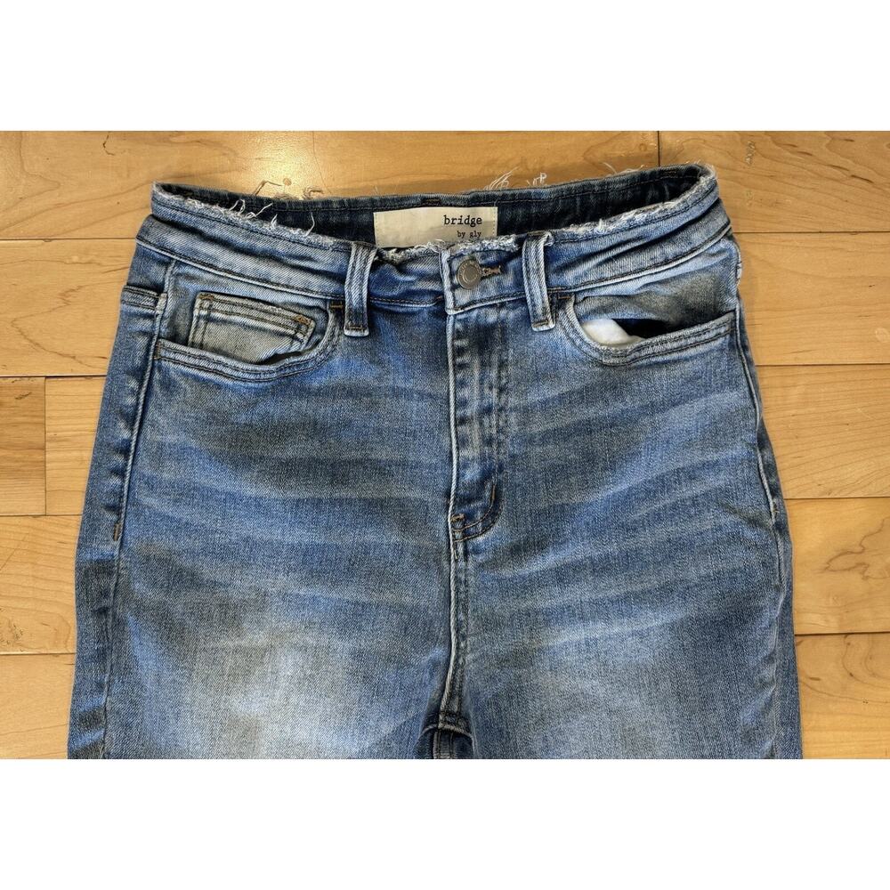 Bridge By Gly Women's Ultra High Rise Super Flare Jeans Distressed Size 28 - Picture 2 of 6